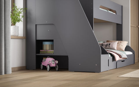 Flair Slick Staircase Grey Triple Bunk Bed With Stairs