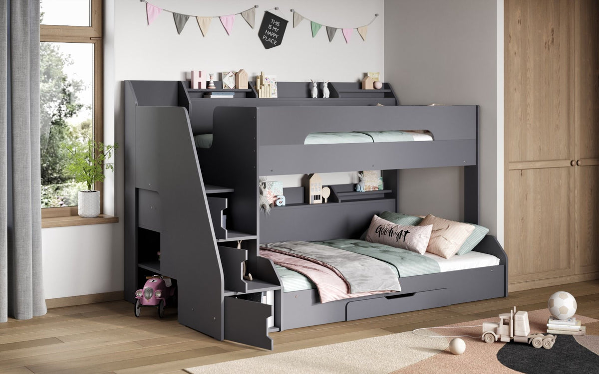 Flair Slick Staircase Grey Triple Bunk Bed With Stairs