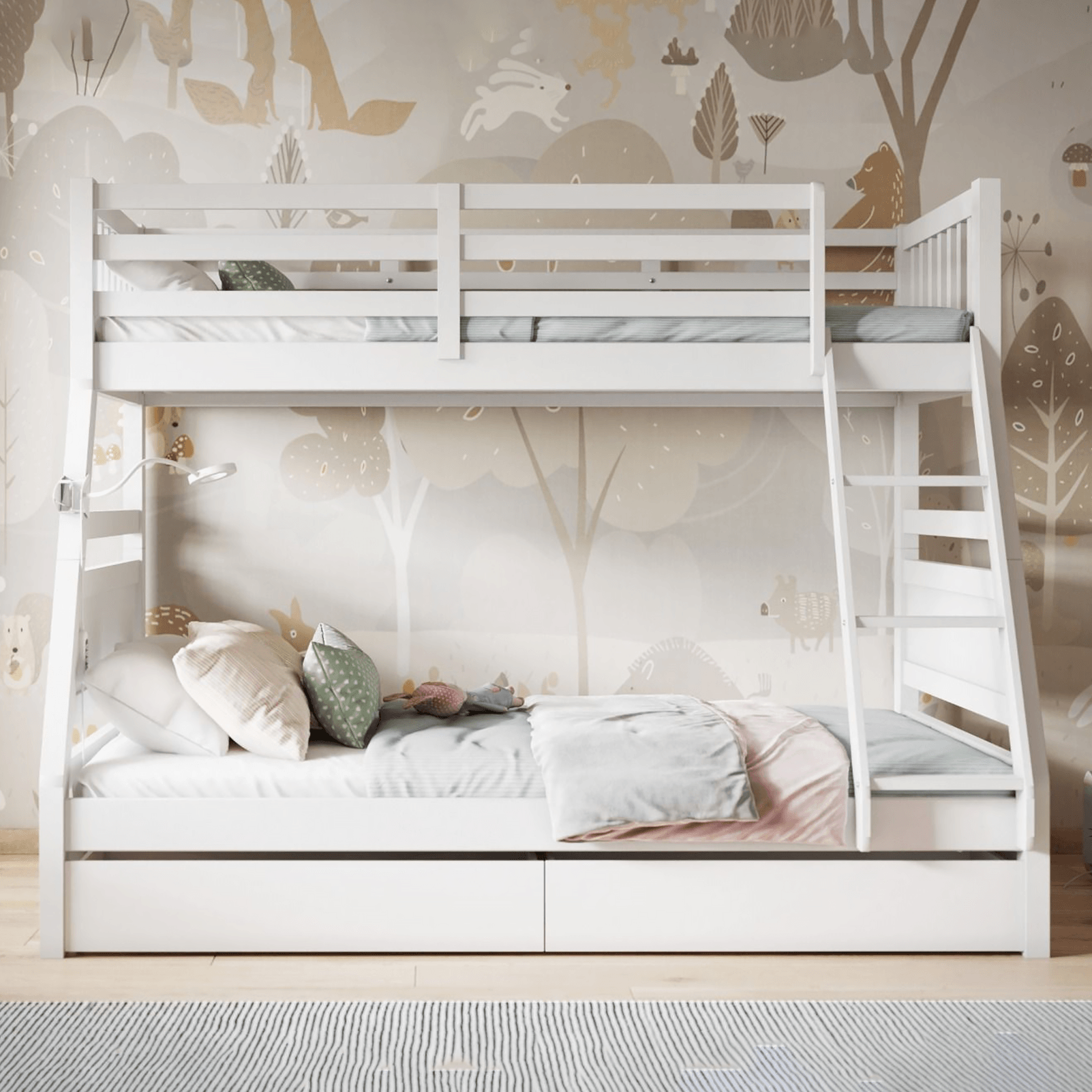 Ollie Triple Wood Bunk Bed Frame Storage White View