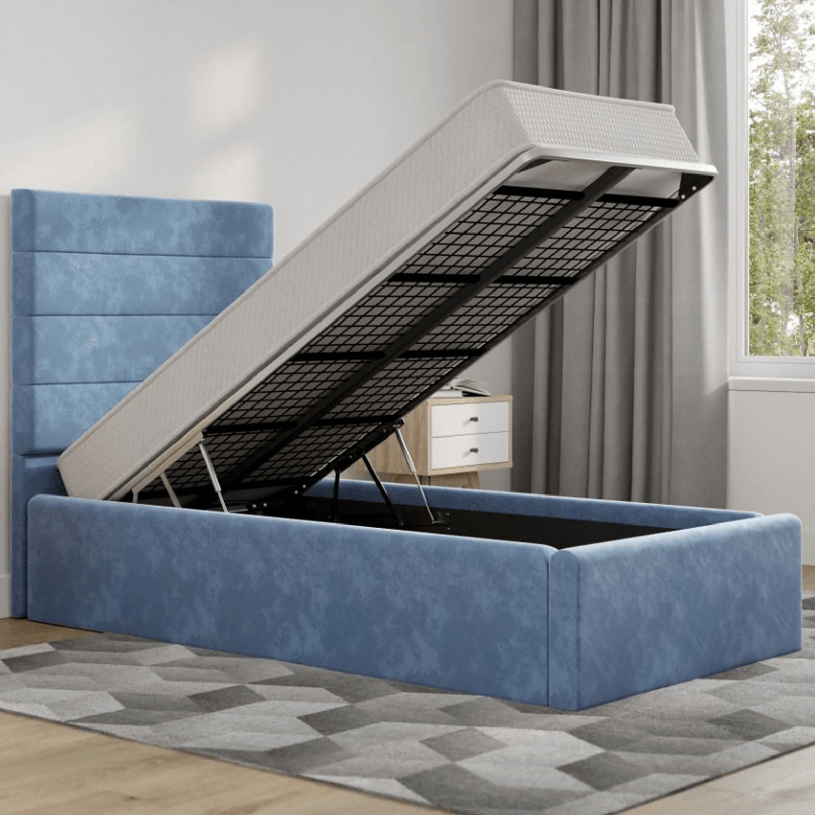 Florence Ottoman Bed in Luxurious Blue Velvet Single UK
