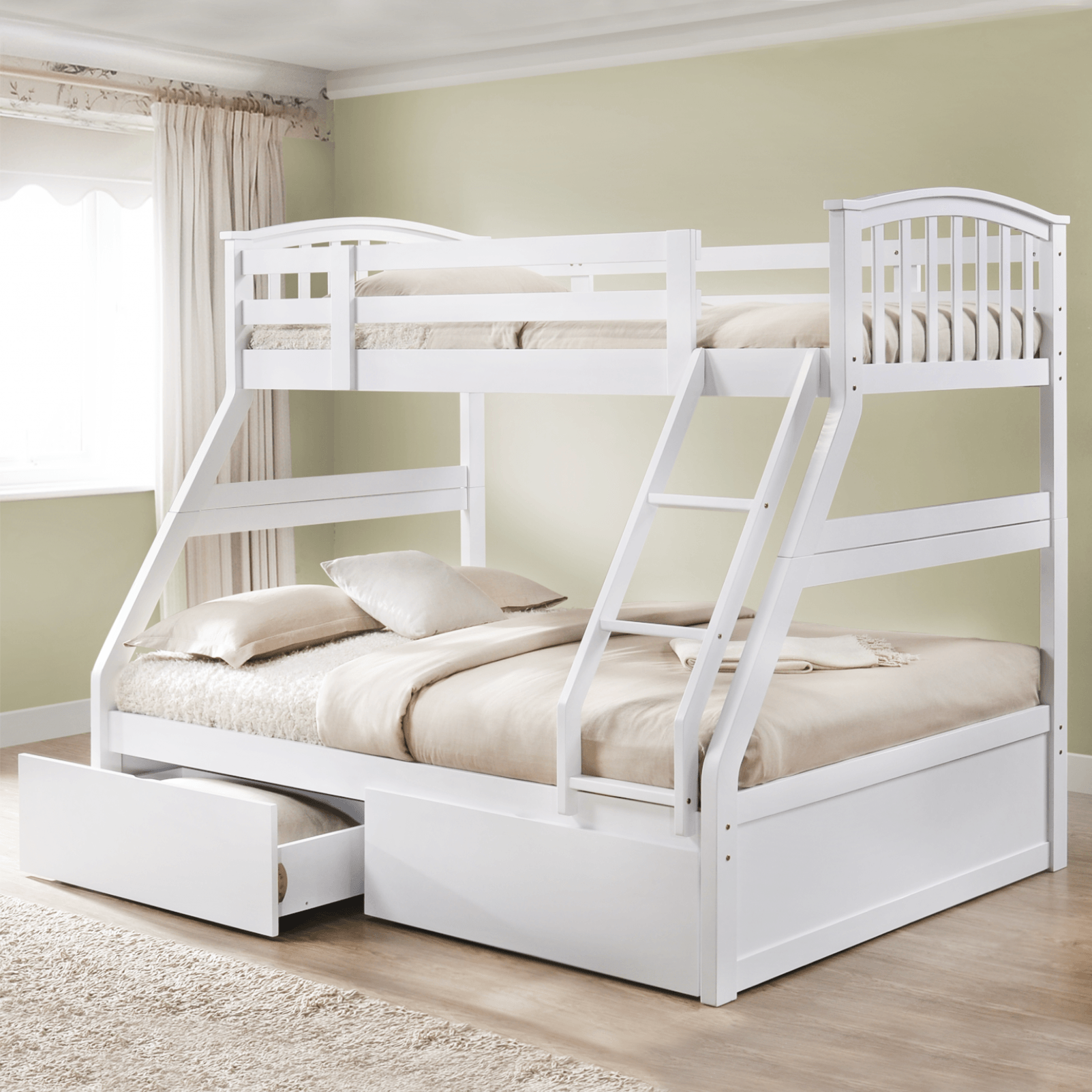 White Wooden Three Sleeper Bunk Bed Complete Comfort Beds