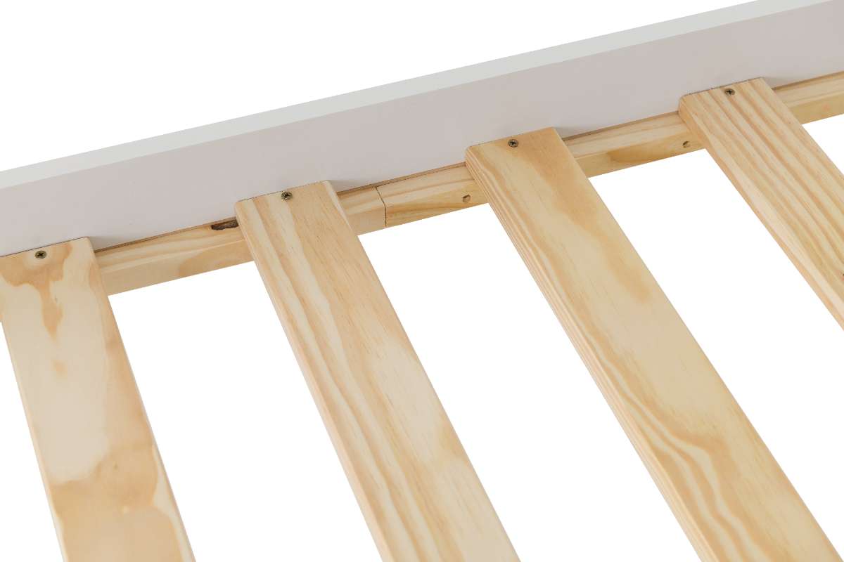 slates Single Wooden Bed Frame - WHITE 