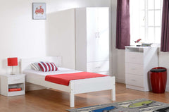 amber white wooden bed single