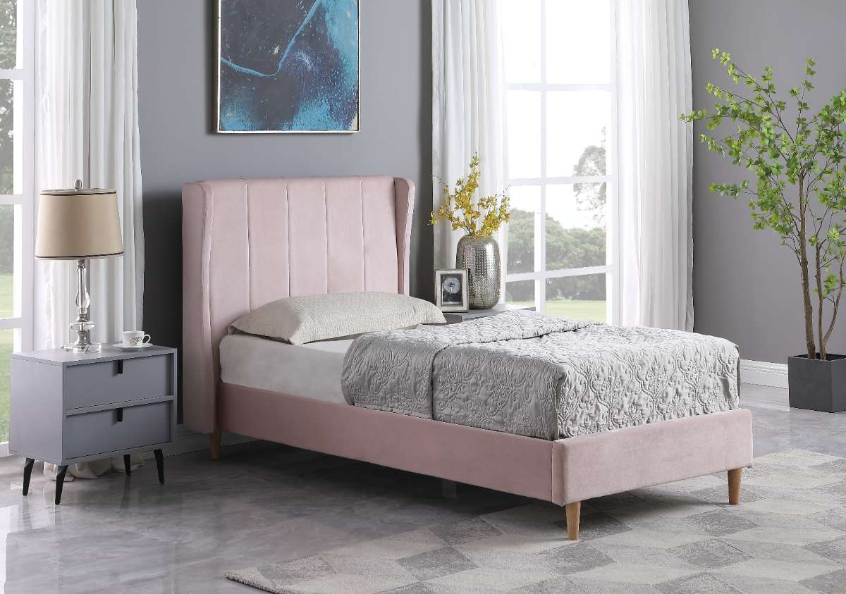 Amelia 3' Single Bed - PINK VELVET FABRIC