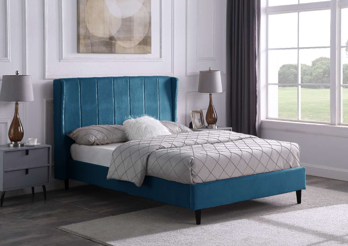 AMELIA 5' BED - BLUE VELVET FABRIC 2