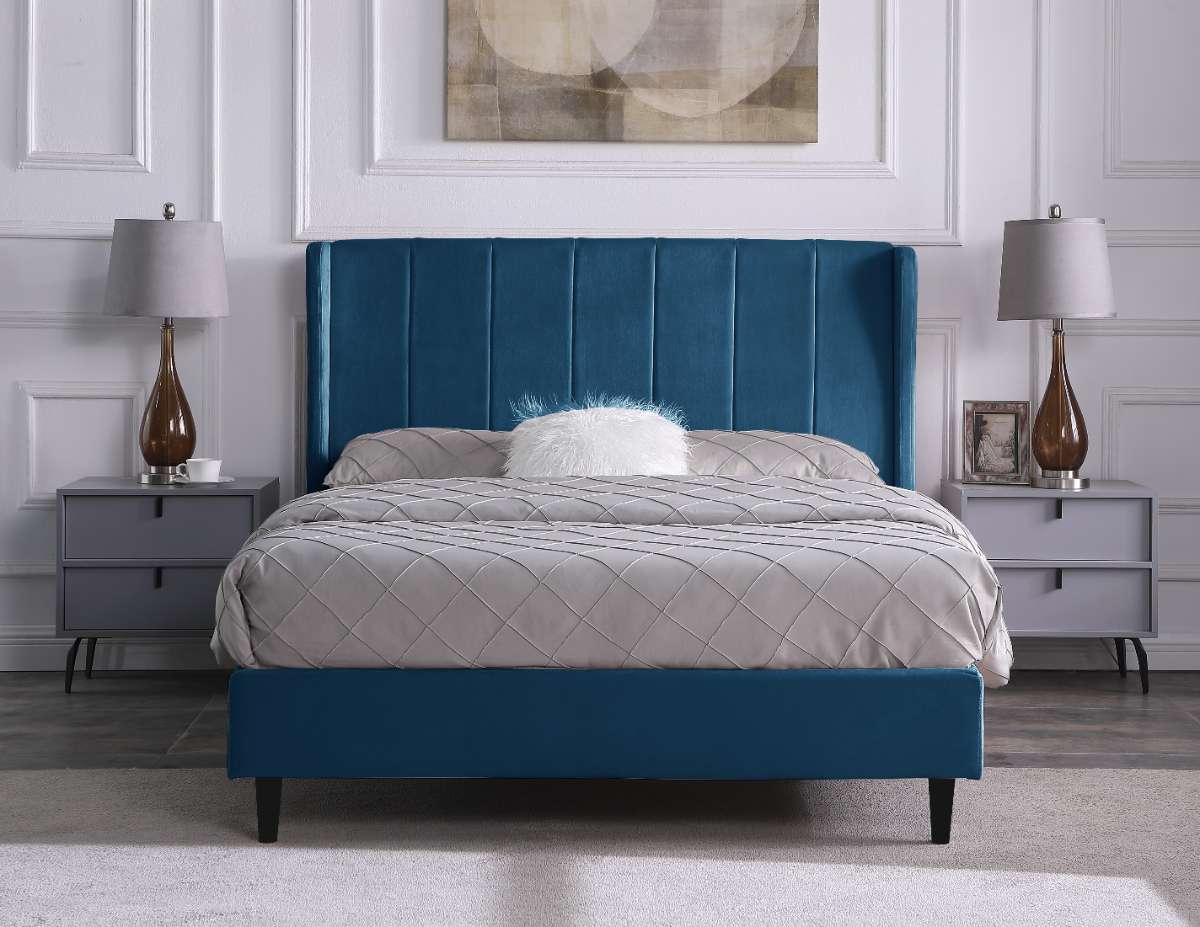 AMELIA 5' BED - BLUE VELVET FABRIC 3