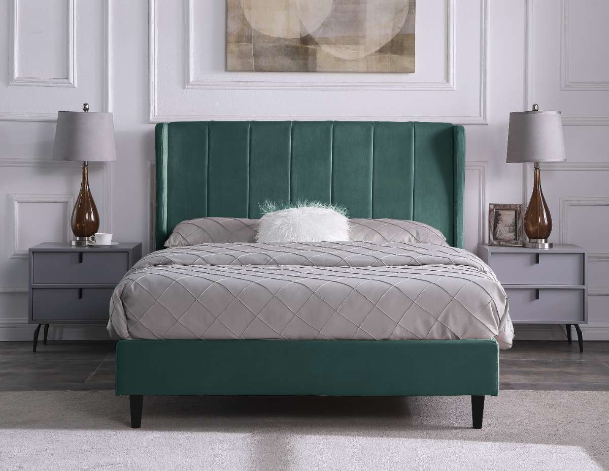 AMELIA 5' King Sized Bed Frame - GREEN VELVET FABRIC 3