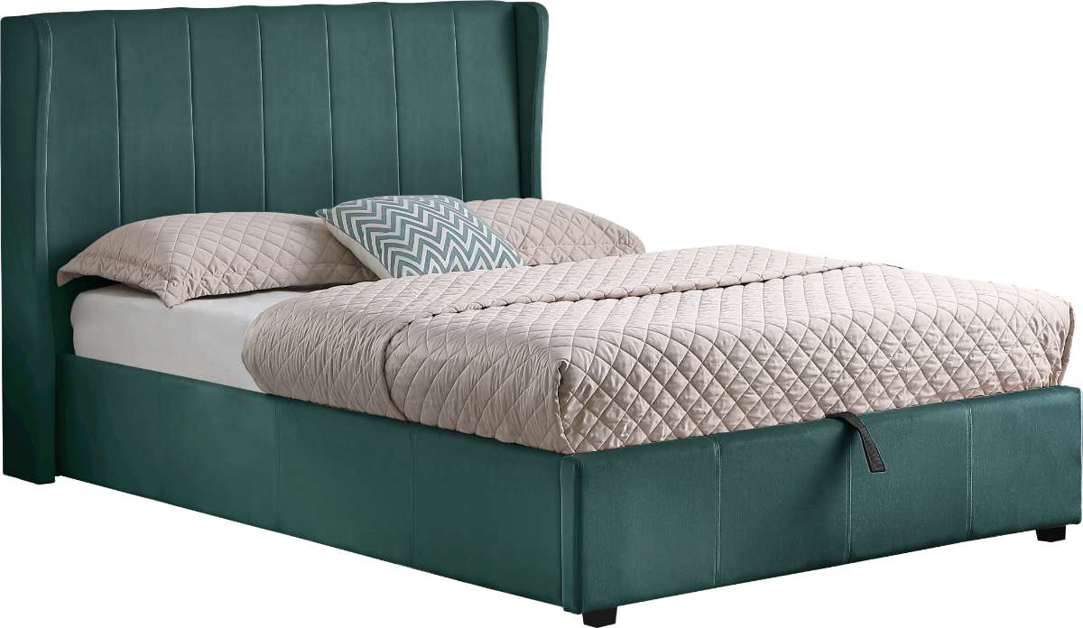 AMELIA PLUS 5' King Sized Storage Bed - GREEN VELVET FABRIC 3