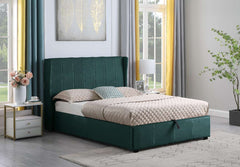 AMELIA PLUS 5' King Sized Storage Bed - GREEN VELVET FABRIC