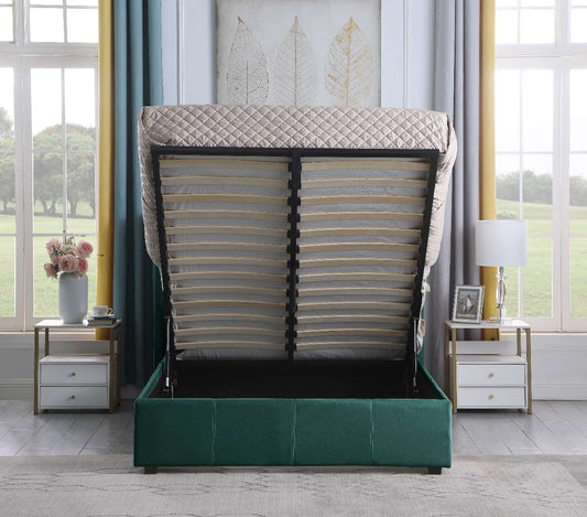 AMELIA PLUS 4'6" Double Storage Bed - GREEN VELVET FABRIC 3