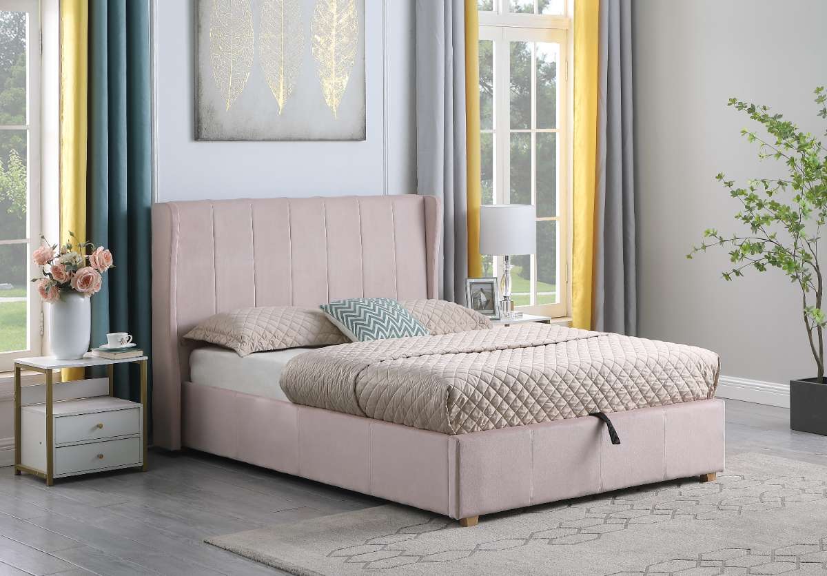 AMELIA PLUS 5' King Sized Storage Bed - PINK VELVET FABRIC 3