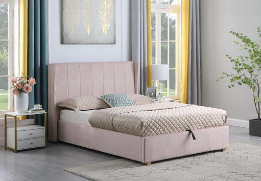 AMELIA PLUS 4'6" Double Storage Bed - PINK VELVET FABRIC 3