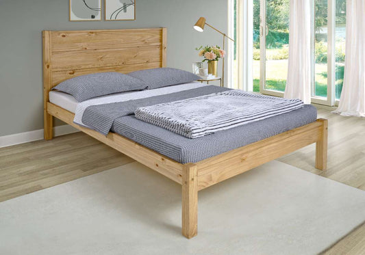 Barton 4'6" Double Bed - - Waxed Pine Wood