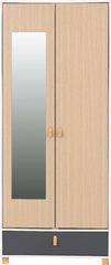 BROOKLYN 2 DOOR 1 DRAWER MIRRORED WARDROBE - OAK EFFECT/GREY