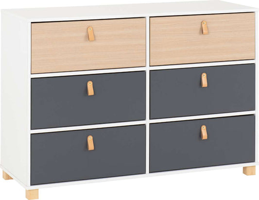 BROOKLYN 6 DRAWER CHEST - OAK EFFECT/GREY