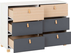 BROOKLYN 6 DRAWER CHEST - OAK EFFECT/GREY