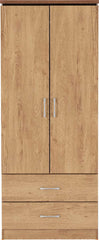 CHARLES 2 DOOR 2 DRAWER WARDROBE - OAK EFFECT VENEER WITH WALNUT TRIM