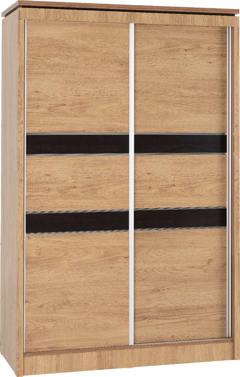 CHARLES 2 DOOR SLIDING WARDROBE - OAK EFFECT VENEER WITH WALNUT TRIM