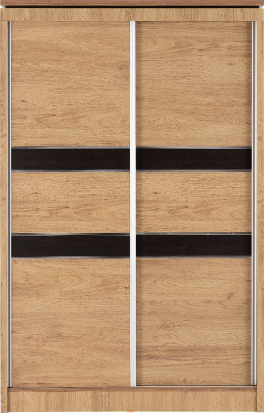 CHARLES 2 DOOR SLIDING WARDROBE - OAK EFFECT VENEER WITH WALNUT TRIM