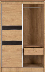 CHARLES 2 DOOR SLIDING WARDROBE - OAK EFFECT VENEER WITH WALNUT TRIM