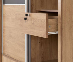 CHARLES 2 DOOR SLIDING WARDROBE - OAK EFFECT VENEER WITH WALNUT TRIM