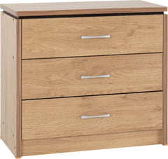 CHARLES 3 DRAWER CHEST - OAK EFFECT VENEER WITH WALNUT TRIM