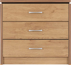 CHARLES 3 DRAWER CHEST - OAK EFFECT VENEER WITH WALNUT TRIM