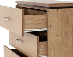 CHARLES 3 DRAWER CHEST - OAK EFFECT VENEER WITH WALNUT TRIM