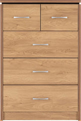 CHARLES 3+2 DRAWER CHEST - OAK EFFECT VENEER WITH WALNUT TRIM