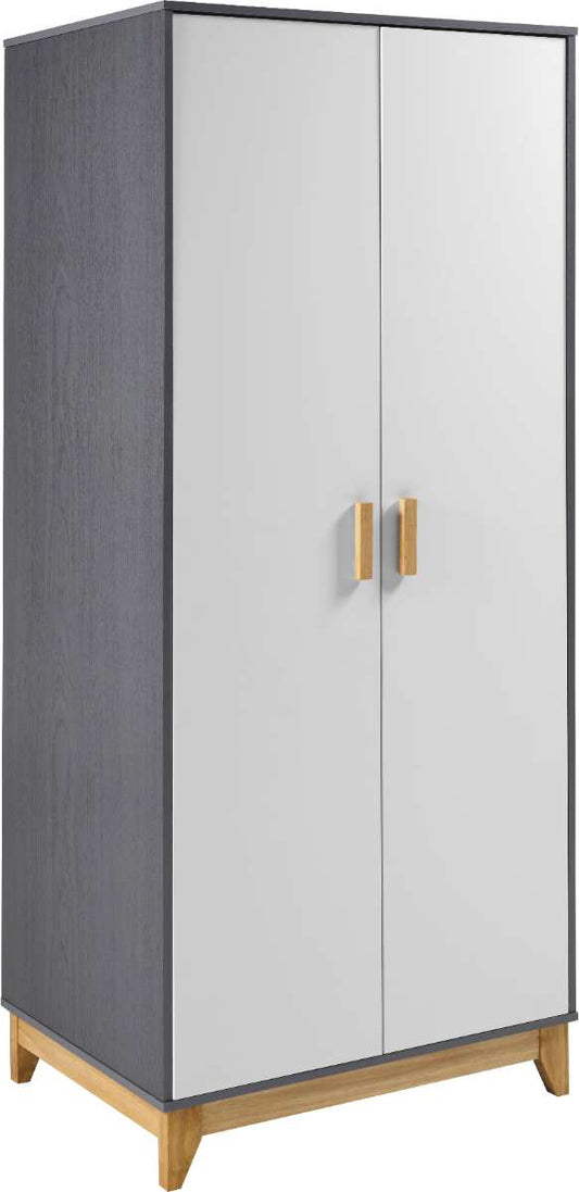 CLEVELAND 2 DOOR WARDROBE - WHITE/GREY METAL EFFECT