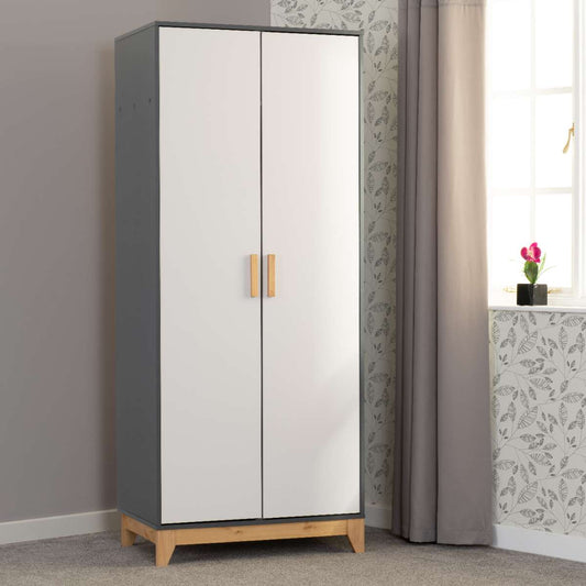 CLEVELAND 2 DOOR WARDROBE - WHITE/GREY METAL EFFECT