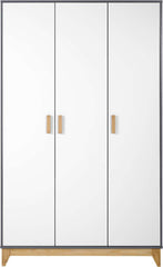 CLEVELAND 3 DOOR WARDROBE - WHITE/GREY METAL EFFECT