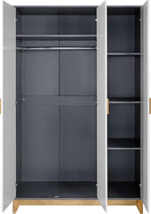 CLEVELAND 3 DOOR WARDROBE - WHITE/GREY METAL EFFECT