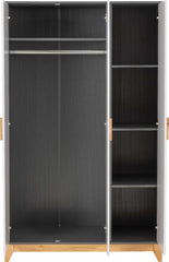 CLEVELAND 3 DOOR WARDROBE - WHITE/GREY METAL EFFECT