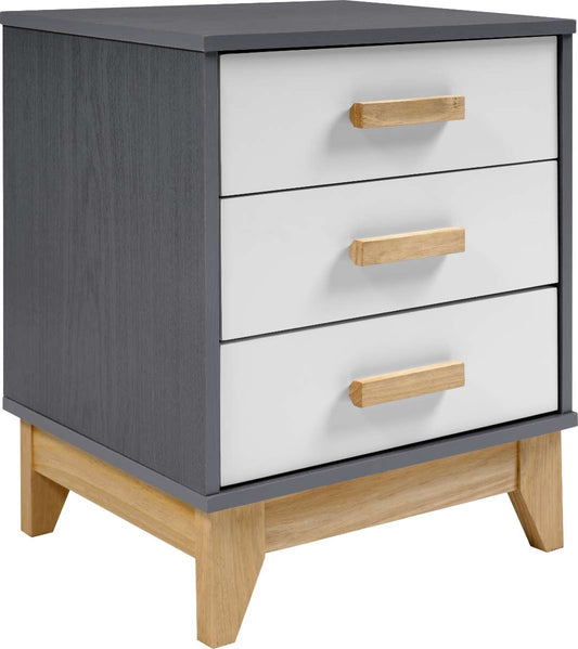 CLEVELAND 3 DRAWER BEDSIDE - WHITE/GREY METAL EFFECT