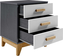 CLEVELAND 3 DRAWER BEDSIDE - WHITE/GREY METAL EFFECT