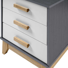 CLEVELAND 3 DRAWER BEDSIDE - WHITE/GREY METAL EFFECT