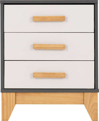 CLEVELAND 3 DRAWER BEDSIDE - WHITE/GREY METAL EFFECT