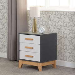 CLEVELAND 3 DRAWER BEDSIDE - WHITE/GREY METAL EFFECT