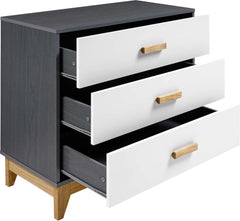 CLEVELAND 3 DRAWER CHEST - WHITE/GREY METAL EFFECT