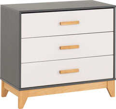 CLEVELAND 3 DRAWER CHEST - WHITE/GREY METAL EFFECT