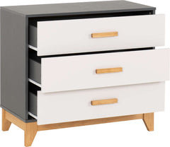 CLEVELAND 3 DRAWER CHEST - WHITE/GREY METAL EFFECT