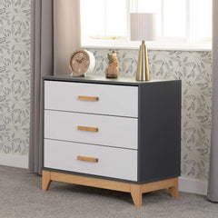 CLEVELAND 3 DRAWER CHEST - WHITE/GREY METAL EFFECT