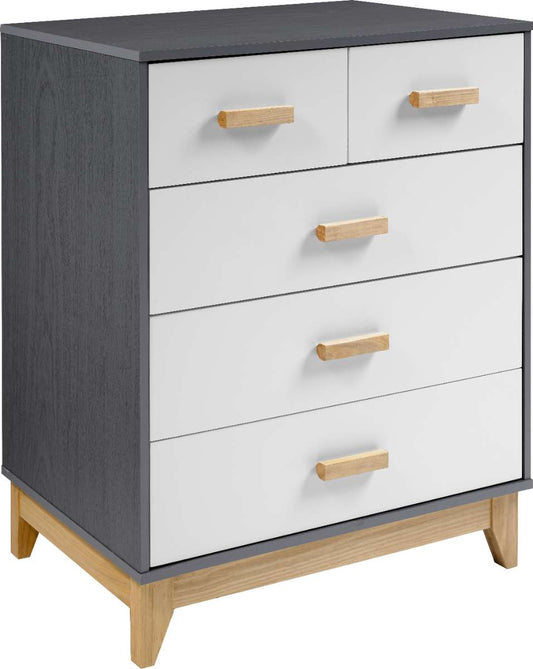 CLEVELAND 3+2 DRAWER CHEST - WHITE/GREY METAL EFFECT