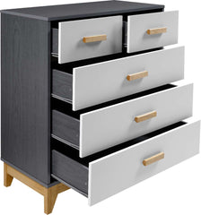 CLEVELAND 3+2 DRAWER CHEST - WHITE/GREY METAL EFFECT