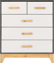 CLEVELAND 3+2 DRAWER CHEST - WHITE/GREY METAL EFFECT