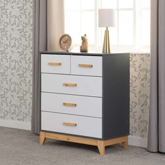 CLEVELAND 3+2 DRAWER CHEST - WHITE/GREY METAL EFFECT