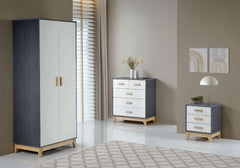 CLEVELAND 2 DOOR WARDROBE - WHITE/GREY METAL EFFECT