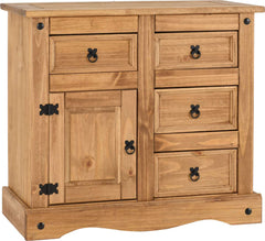 CORONA 1 DOOR 4 DRAWER SIDEBOARD - DISTRESSED WAXED PINE