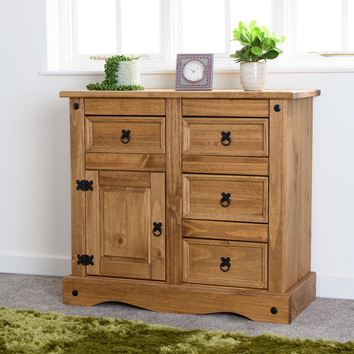 CORONA 1 DOOR 4 DRAWER SIDEBOARD - DISTRESSED WAXED PINE